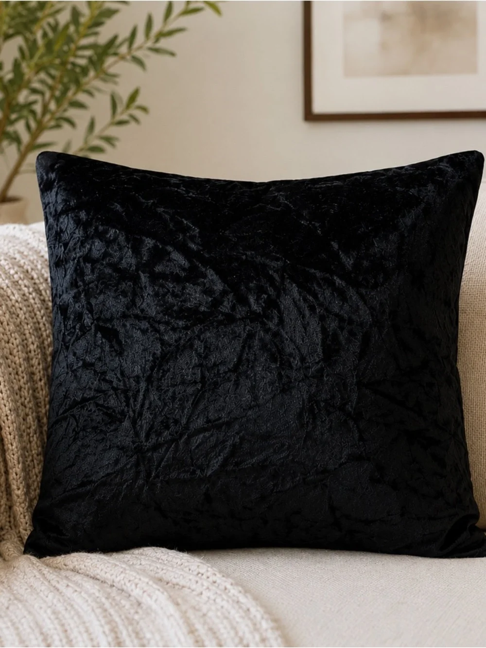World Market Black Velvet Accent Pillow 17x17 Moody Modern